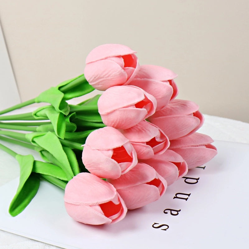 10 Pieces Artificial Tulip Flowers Moisturizing PU Simulation for Home Office Photography Decor|Artificial Flowers & Plants