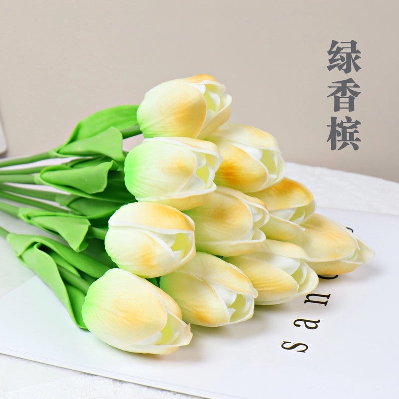 10 Pieces Artificial Tulip Flowers Moisturizing PU Simulation for Home Office Photography Decor|Artificial Flowers & Plants