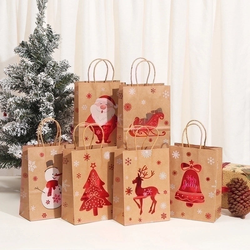 Christmas Cartoon Brown Paper Gift Bags for Holiday Parties|Christmas Party Supplies