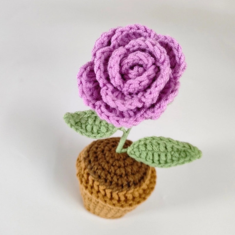 Handmade Wool Crochet Artificial Sunflower and Rose Plant Pot Decor for Car and Home | Home Decor