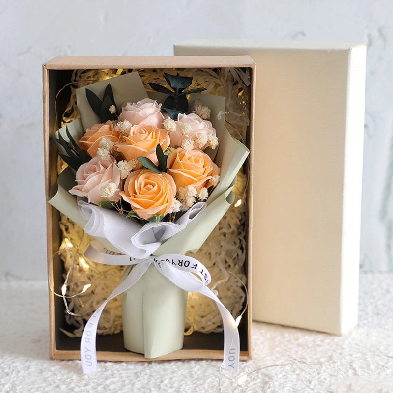 Romantic Vibrant Solid Soap Flower Bouquet Artificial Floral Decoration|Home Decor Artificial Flowers