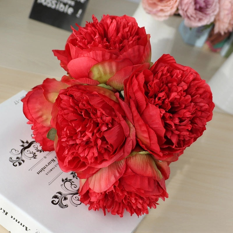Artificial Five-Headed Peony Bouquet Silk Flowers Home Wedding Decoration|Home Decor