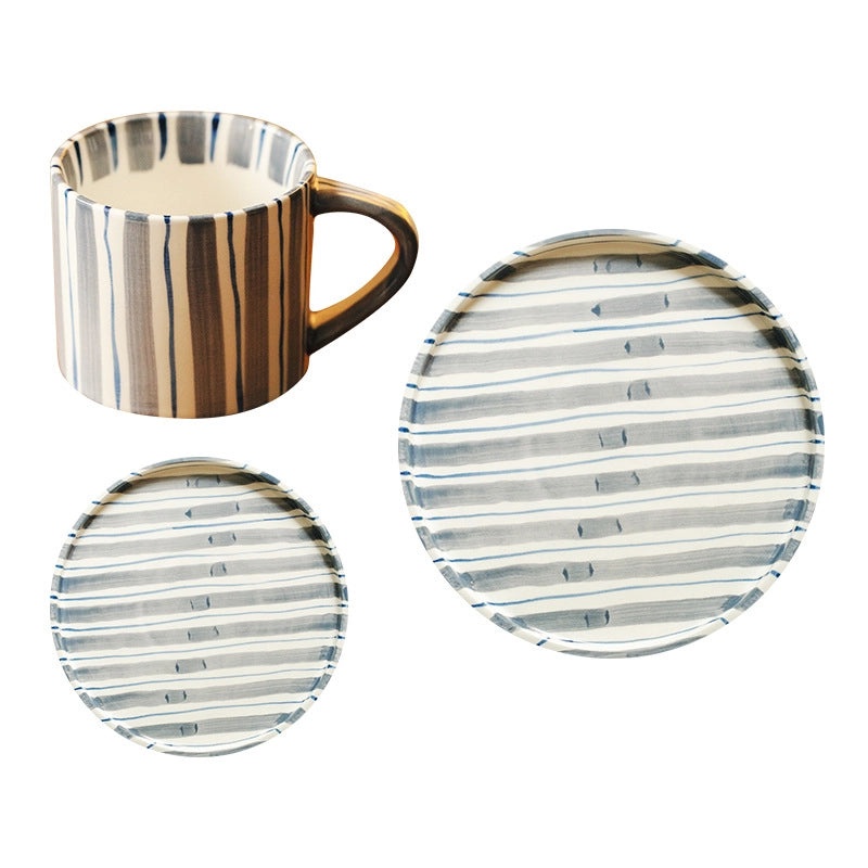Casual Cute Striped Ceramic Plate and Water Bottle Set 1 Piece | Home & Kitchen Tableware