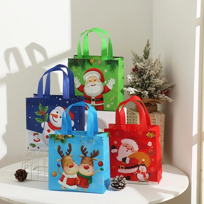 Festive Santa Claus and Snowman Holiday Gift Bags Nonwoven Christmas Party Favors|Holiday Gift Bags