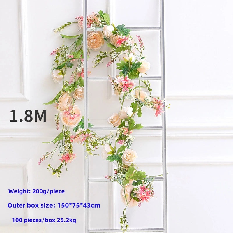Artificial Rose Vine Garland for Air Conditioning Ducts Ceiling Decor Living Room Wall Plastic Winding Plant Vines|Home Decor Artificial Plants