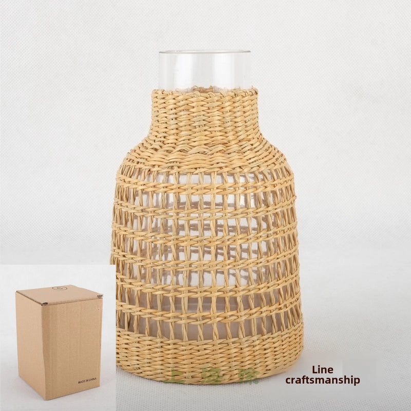 Handwoven Straw Aromatherapy Dried Flower Vase Korean Japanese Style Glass Perfume Bottle|Home Decor & Fragrance