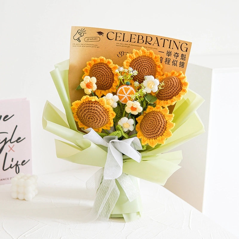 Colorful Handmade Yarn Flowers Bouquet|Home Decor Artificial Floral Arrangements