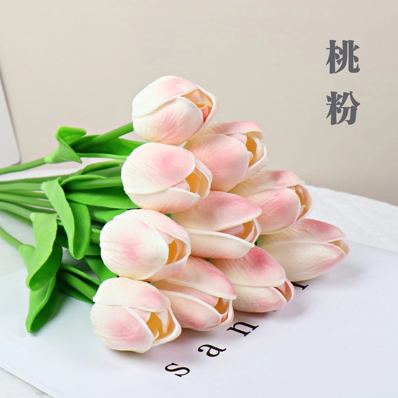 10 Pieces Artificial Tulip Flowers Moisturizing PU Simulation for Home Office Photography Decor|Artificial Flowers & Plants