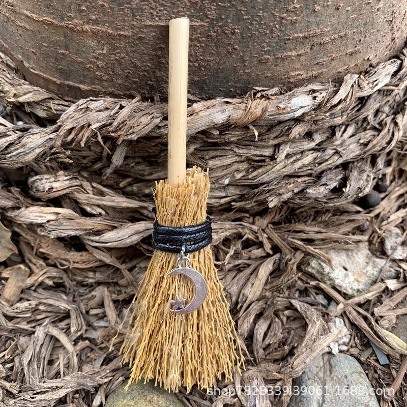 Wooden Broomstick with Pastoral Plant Design|Home Decor Accessories