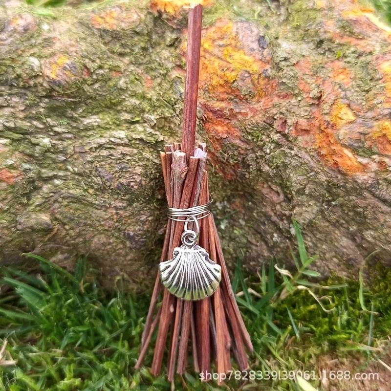 Wooden Broomstick with Pastoral Plant Design|Home Decor Accessories