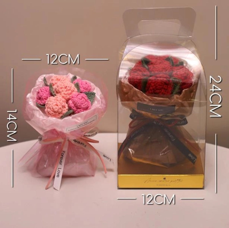 Romantic Valentine’s Day Rose Yarn Artificial Flowers Bouquet|Home Decor Artificial Flowers