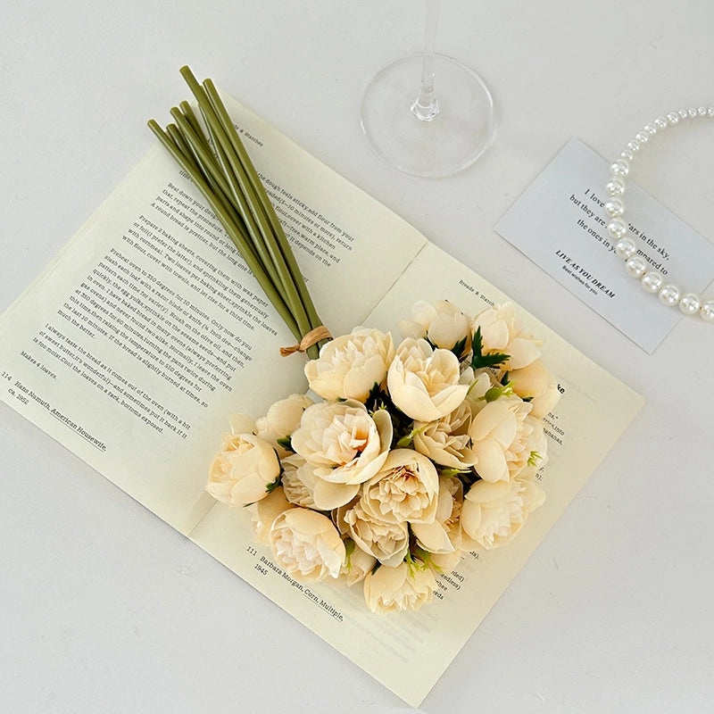 27-Head Tea Rose & Peony Bouquet Fake Flowers Wedding Decor Home Photography Props|Home Decor & Event Supplies