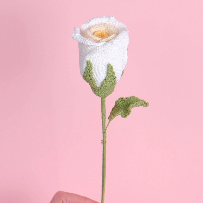 Handmade Wool Woven Eternal Rose Bouquet with Wine Glass Crochet Creative Gift Box for Valentine's Day|Valentine's Gifts