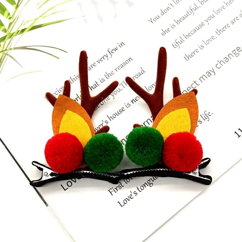 Festive Reindeer Antler Hairpin with Soft Flannel Fabric for Christmas Party|Holiday Accessories