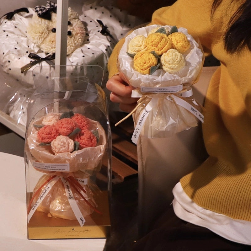 Romantic Valentine’s Day Rose Yarn Artificial Flowers Bouquet|Home Decor Artificial Flowers