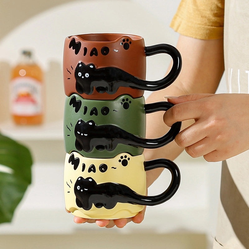 Elegant Ceramic Cat Mug with Cute Letter Design Casual Style 1 Piece|Home & Kitchen > Drinkware > Mugs