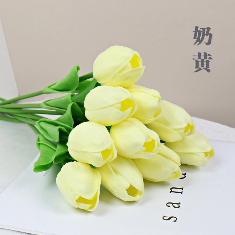 10 Pieces Artificial Tulip Flowers Moisturizing PU Simulation for Home Office Photography Decor|Artificial Flowers & Plants