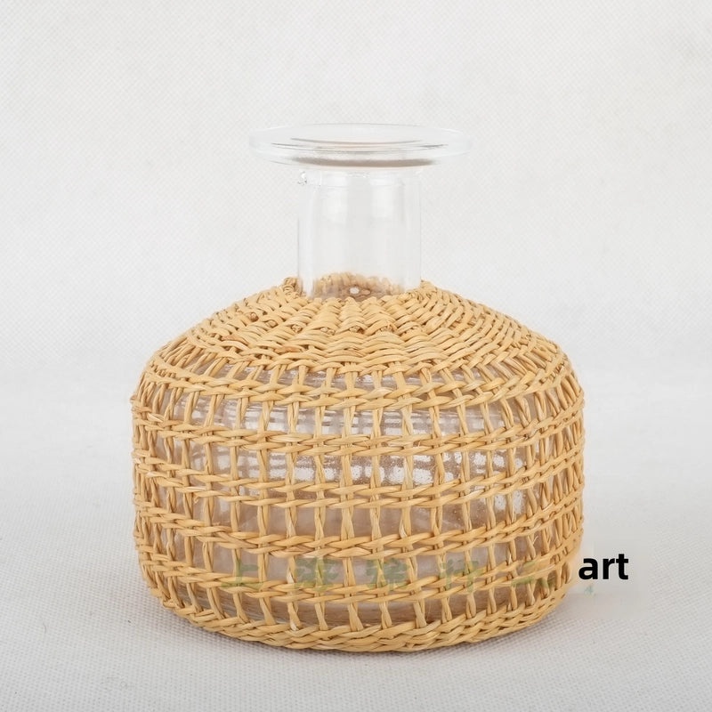 Handwoven Straw Aromatherapy Dried Flower Vase Korean Japanese Style Glass Perfume Bottle|Home Decor & Fragrance