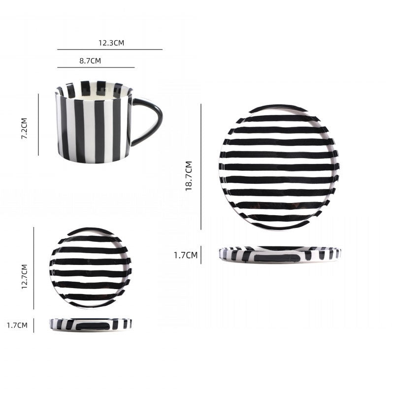 Casual Cute Striped Ceramic Plate and Water Bottle Set 1 Piece | Home & Kitchen Tableware