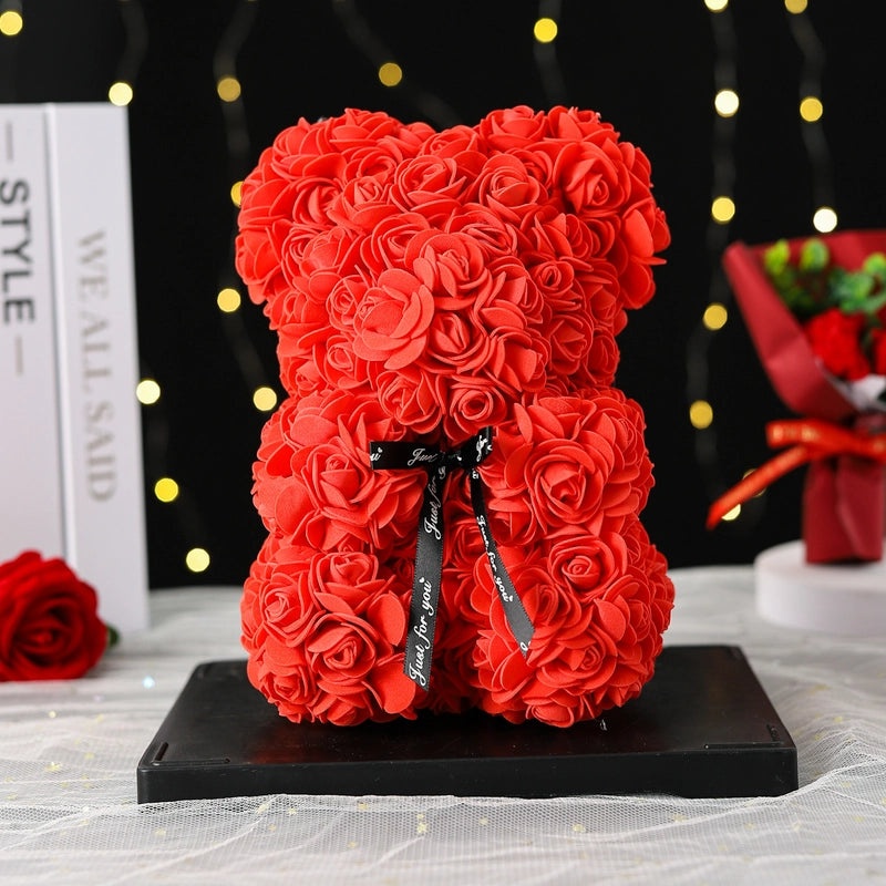 Elegant Bear Figurine with Artificial Flowers for Valentine's Day|Home Decor & Ornaments