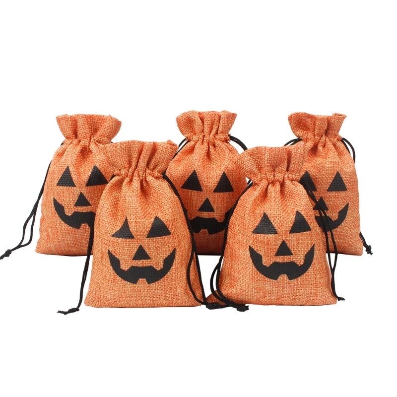 Halloween Pumpkin Linen Treat Bags for Party Favors|Halloween Party Supplies