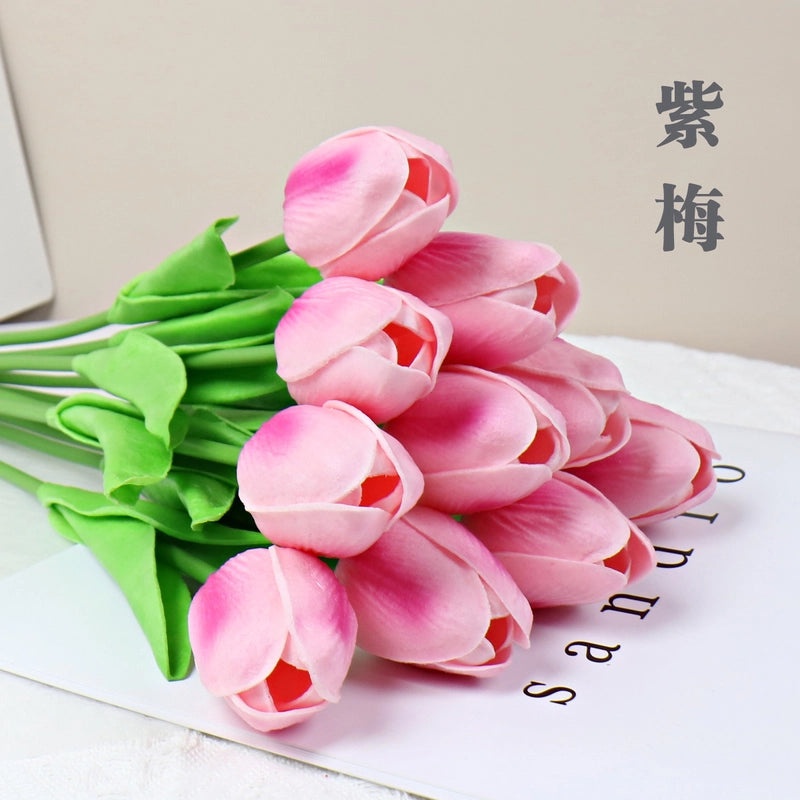 10 Pieces Artificial Tulip Flowers Moisturizing PU Simulation for Home Office Photography Decor|Artificial Flowers & Plants