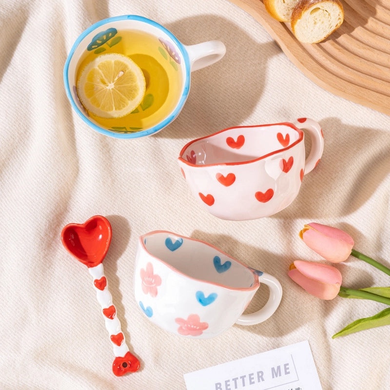 Red Heart Floral Ceramic Water Bottle Casual Style 1 Piece|Home & Kitchen