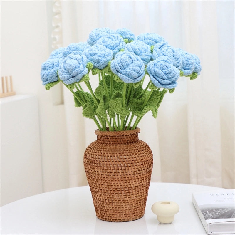 Elegant Romantic Rose Yarn Artificial Flowers Bouquet|Home Decor Artificial Flowers