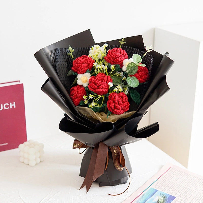 Colorful Handmade Yarn Flowers Bouquet|Home Decor Artificial Floral Arrangements