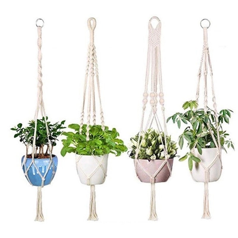 Bohemian Cotton String Woven Flower Pot Set - 4 Pieces for Indoor and Outdoor Use|Home & Garden Decor