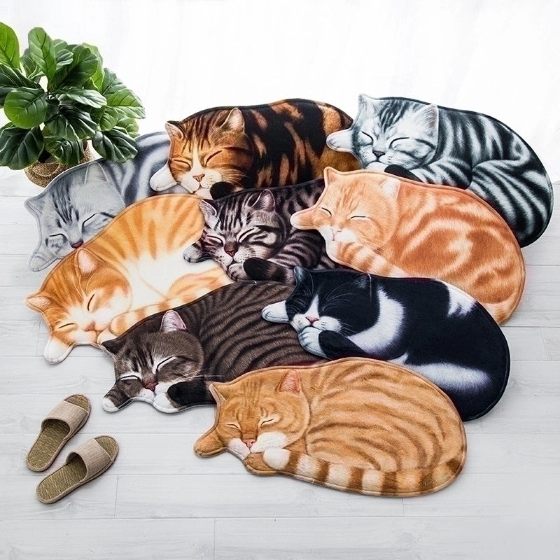 Cute Cat Design Polyester Floor Mat for Home Decor|Home & Living - Floor Rugs & Mats