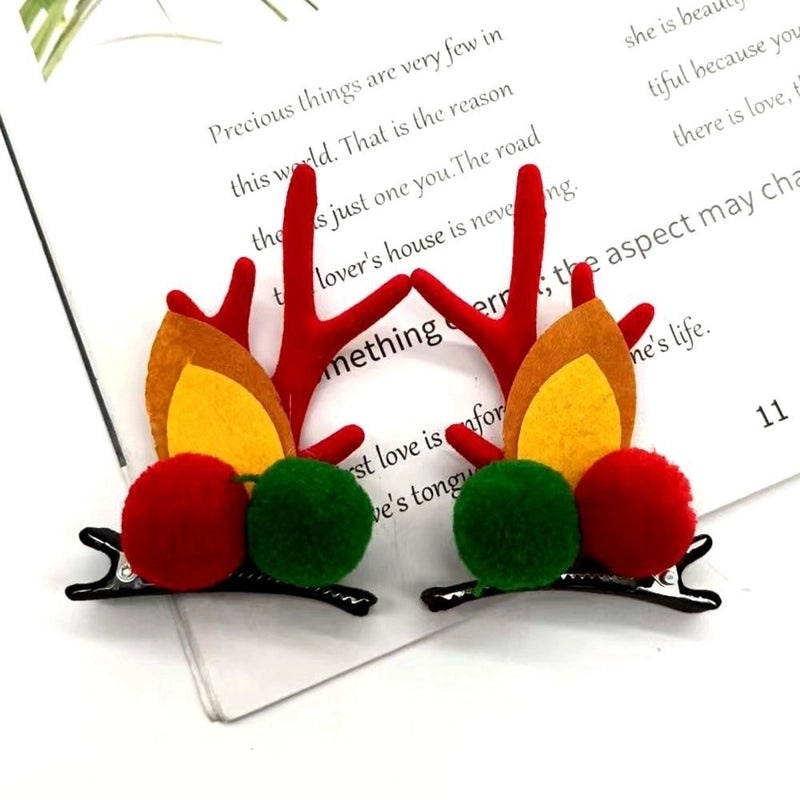 Festive Reindeer Antler Hairpin with Soft Flannel Fabric for Christmas Party|Holiday Accessories
