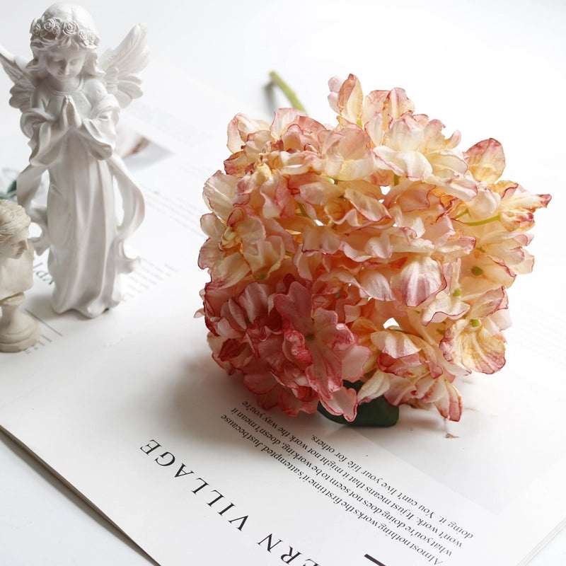 Retro Style Coral Hydrangea Artificial Flower Oil Painting for Home Decor & Wedding Photography Props|Home Decor & Photography Props