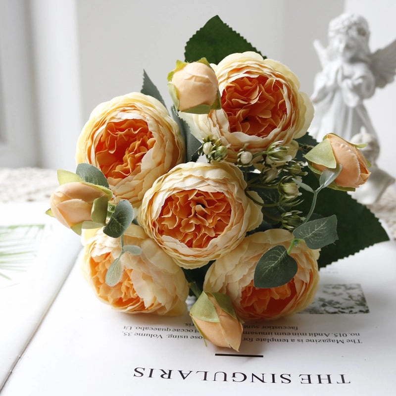 Korean Style 5 Small Peonies and 5 Philippios Rose Artificial Flowers for Wedding Home Decoration|Home Decor Artificial Flowers