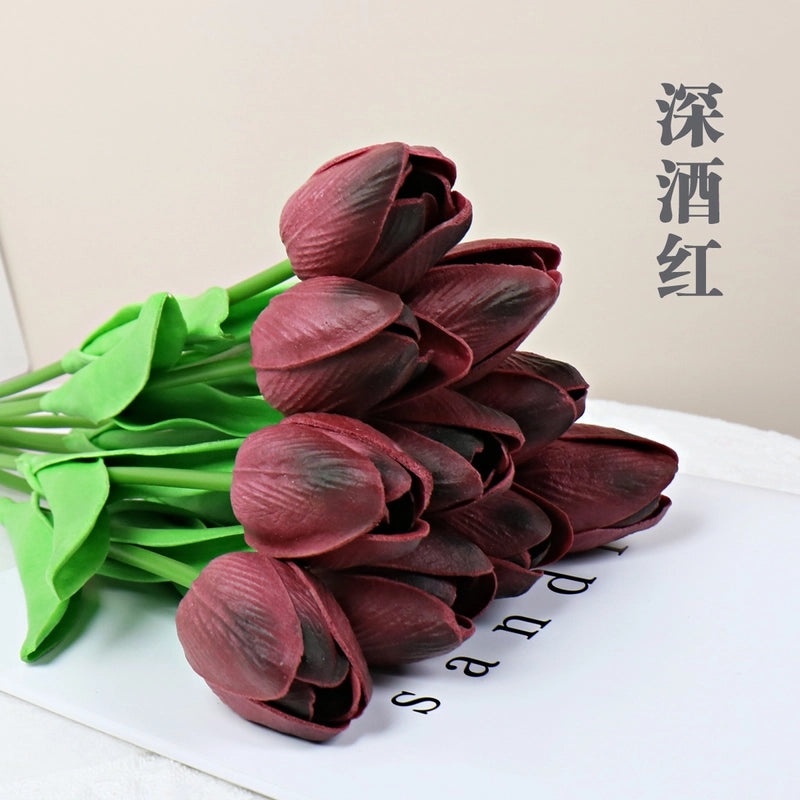 10 Pieces Artificial Tulip Flowers Moisturizing PU Simulation for Home Office Photography Decor|Artificial Flowers & Plants