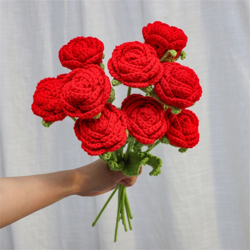 Elegant Romantic Rose Yarn Artificial Flowers Bouquet|Home Decor Artificial Flowers
