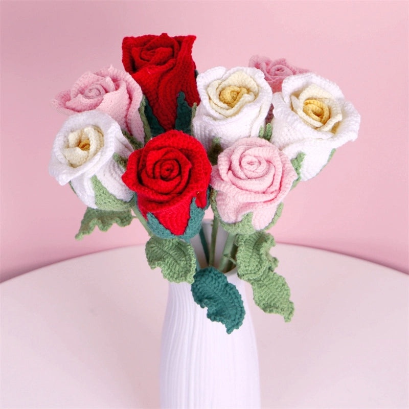 Handmade Wool Woven Eternal Rose Bouquet with Wine Glass Crochet Creative Gift Box for Valentine's Day|Valentine's Gifts