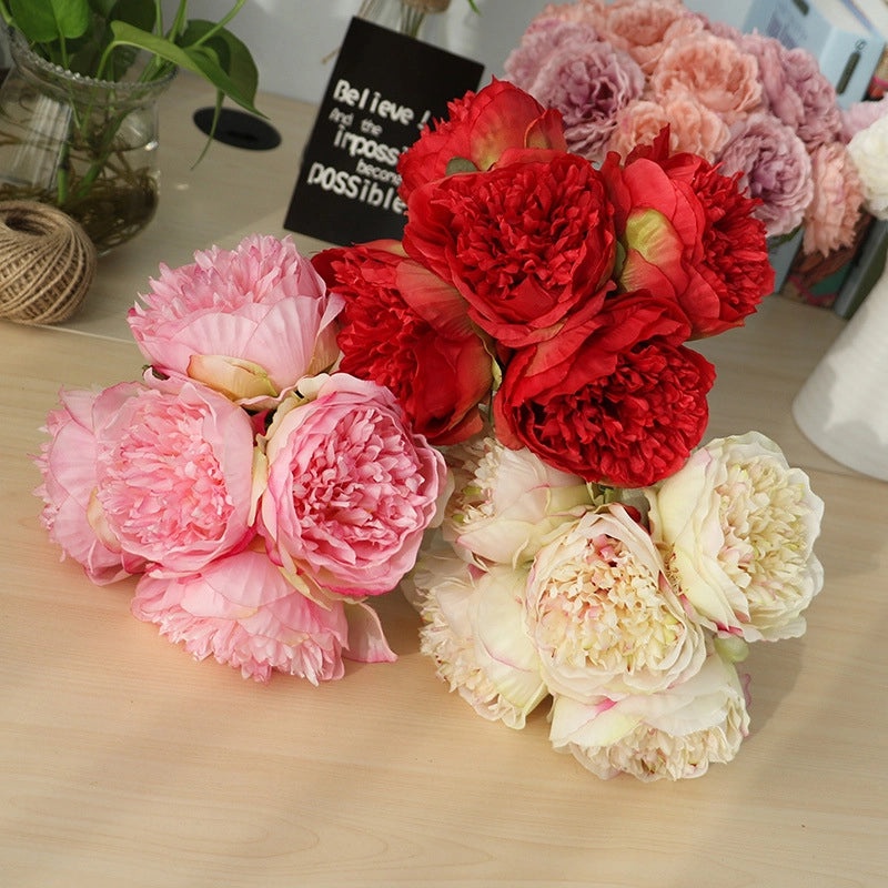 Artificial Five-Headed Peony Bouquet Silk Flowers Home Wedding Decoration|Home Decor