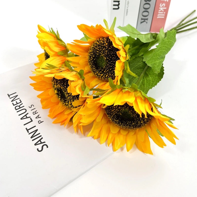 2 Pieces Realistic Artificial Sunflower Home Decor Wedding Floral Arrangement Fake Flower Bouquet|Home Decor & Floral Ornaments