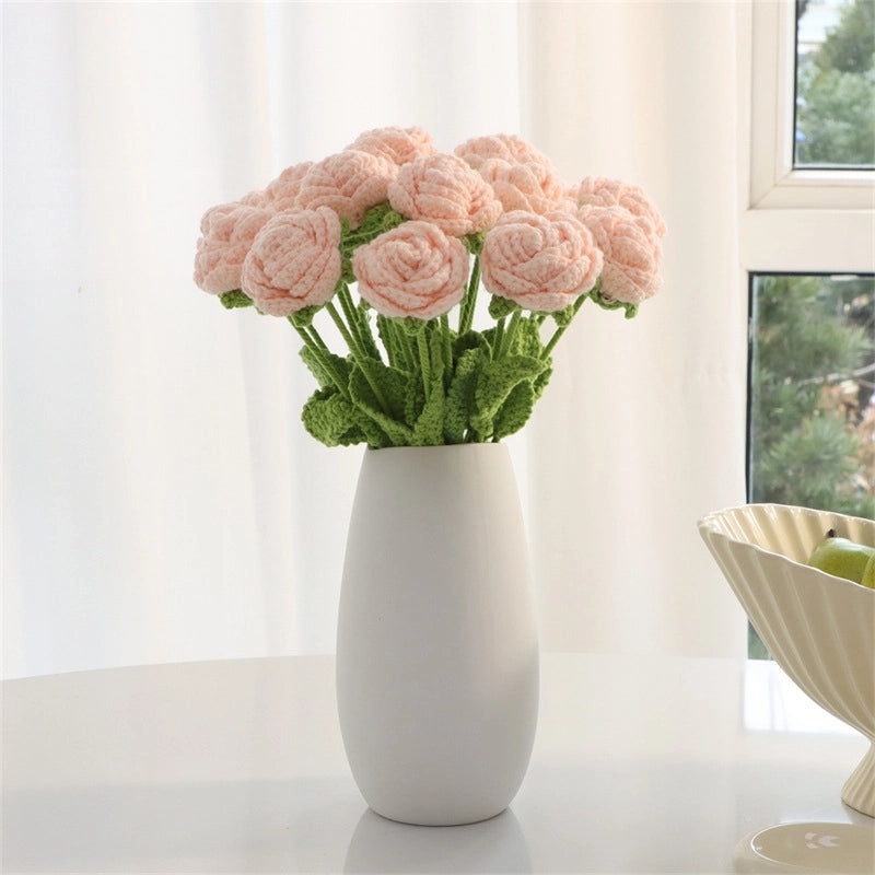 Elegant Romantic Rose Yarn Artificial Flowers Bouquet|Home Decor Artificial Flowers