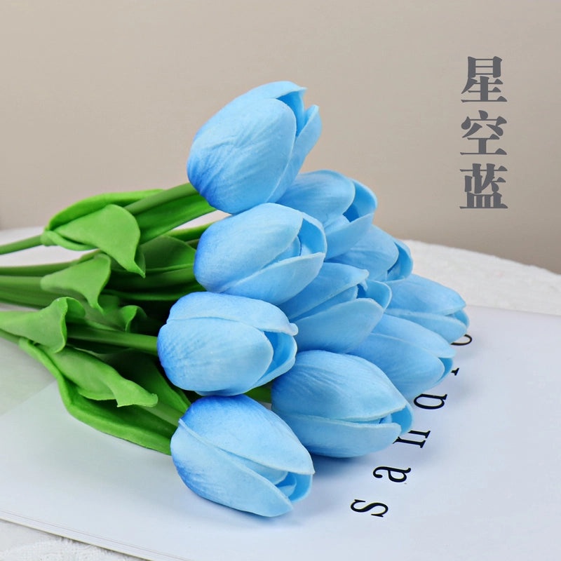 10 Pieces Artificial Tulip Flowers Moisturizing PU Simulation for Home Office Photography Decor|Artificial Flowers & Plants