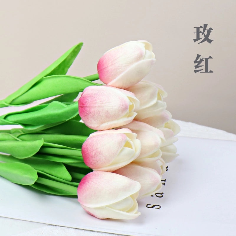 10 Pieces Artificial Tulip Flowers Moisturizing PU Simulation for Home Office Photography Decor|Artificial Flowers & Plants