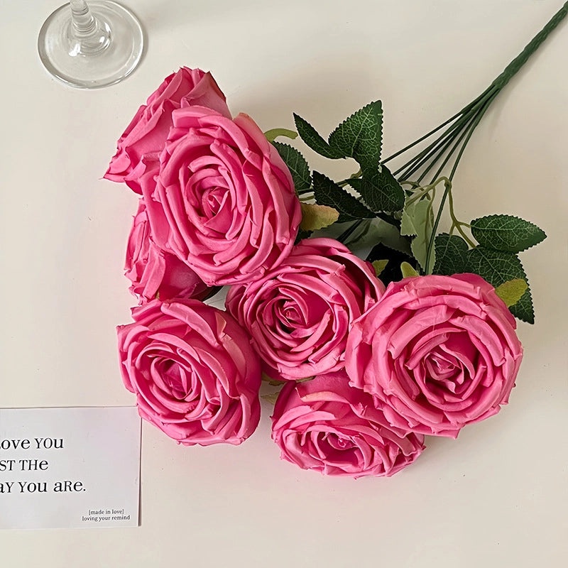 Artificial 7-Head Imperial Concubine Rose Bouquet for Wedding Room Decoration, DIY Flower Arrangement, Photography Props|Home Decor & Wedding Sup