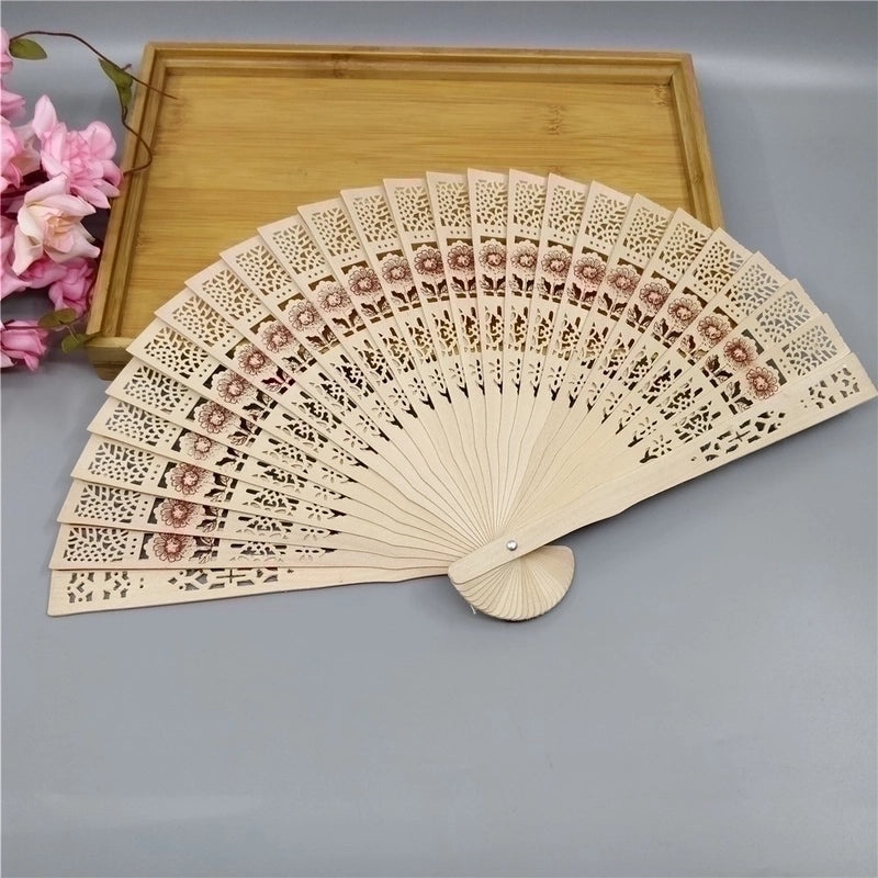 8-inch Handmade Hollow Sunflower Folding Incense Fan Imitation Sandalwood Wedding Gift Fan|Home & Garden > Decor > Fans