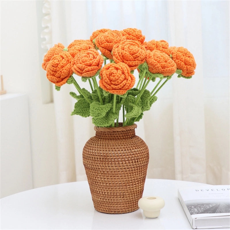 Elegant Romantic Rose Yarn Artificial Flowers Bouquet|Home Decor Artificial Flowers