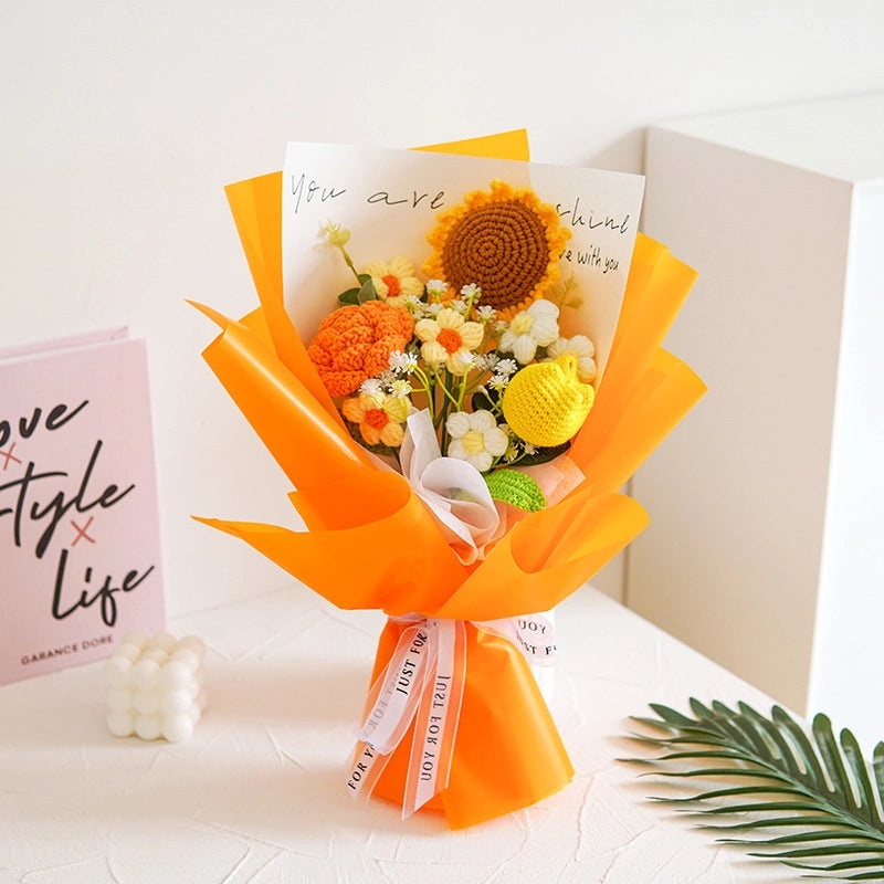 Colorful Handmade Yarn Flowers Bouquet|Home Decor Artificial Floral Arrangements