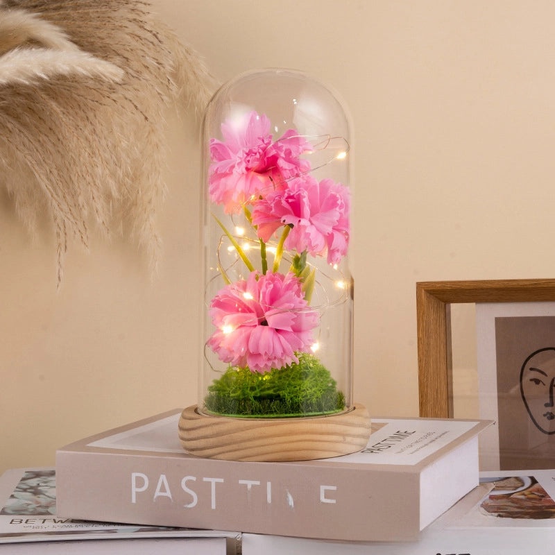 Eternal Rose and Carnation Gift Box with Glass Cover for Mother's Day Valentine's Birthday|Gifts & Flowers