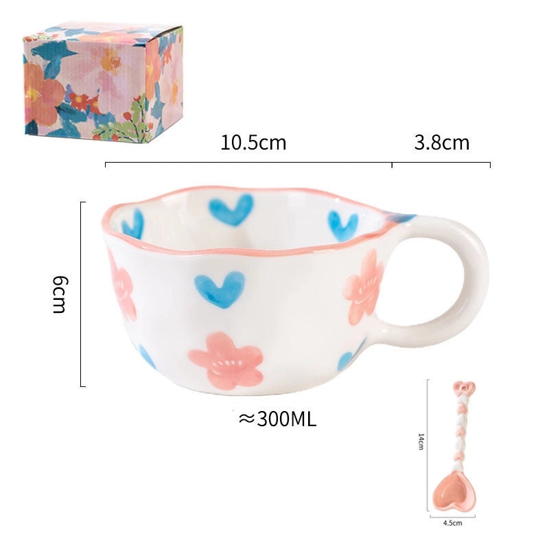 Red Heart Floral Ceramic Water Bottle Casual Style 1 Piece|Home & Kitchen