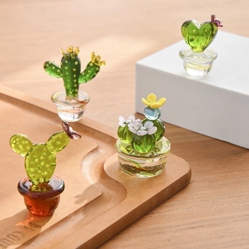 Stylish Glass Cactus Ornament for Desktop Decoration|Home Decor Accessories