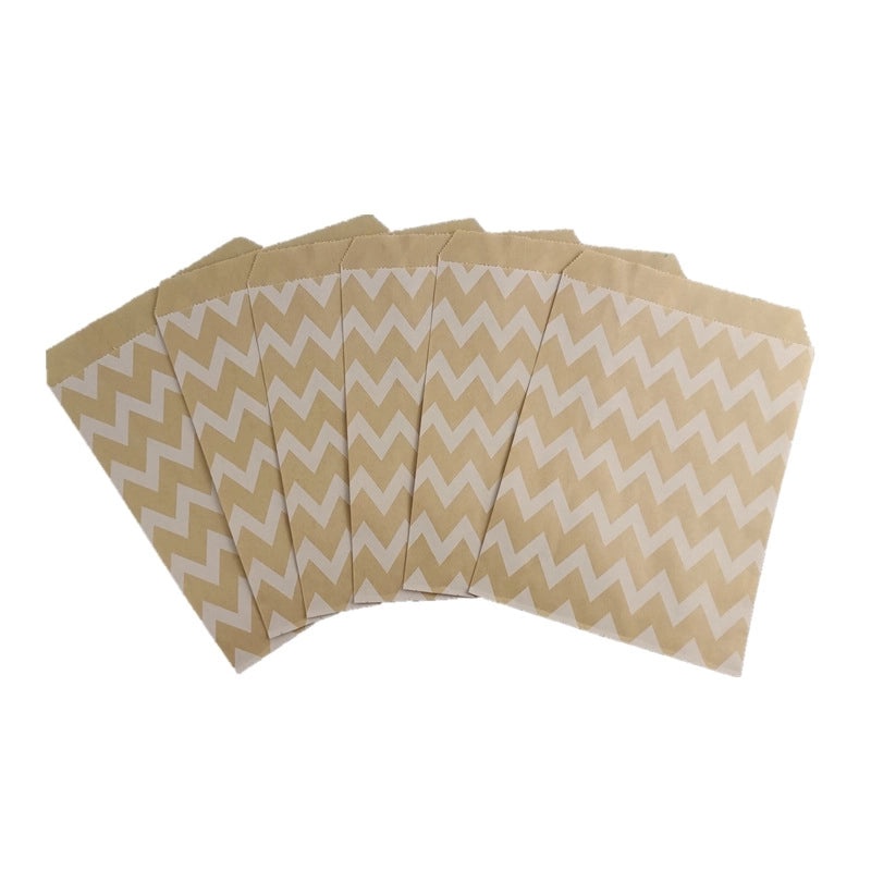 100 Pieces Kraft Paper Food Bags with Minimalist Stripe and Polka Dot Design | Food Packaging & Storage